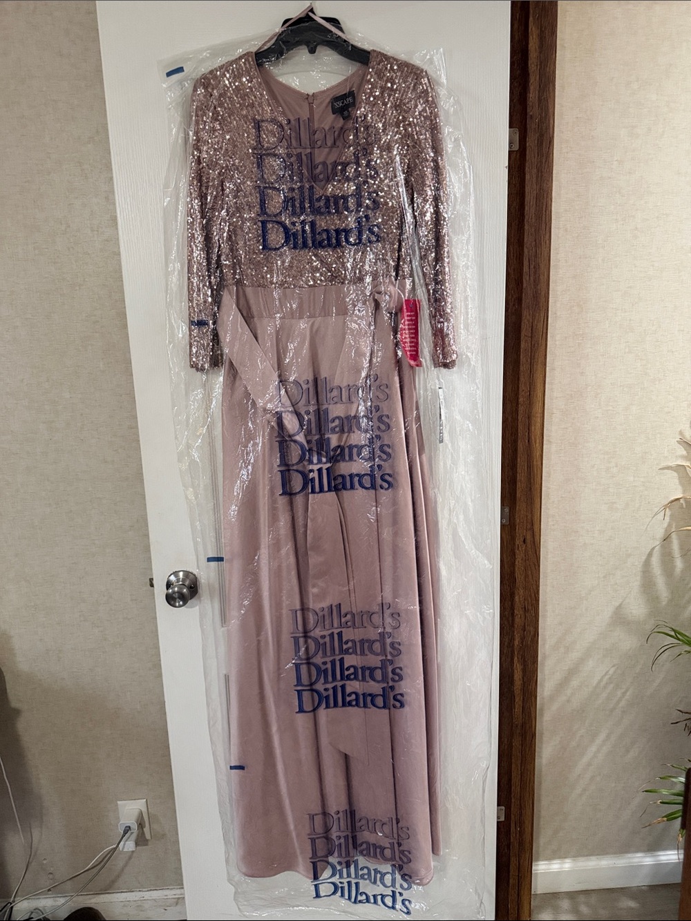 Xscape Long Sequin Bodice Evening Gown in Dusty Rose